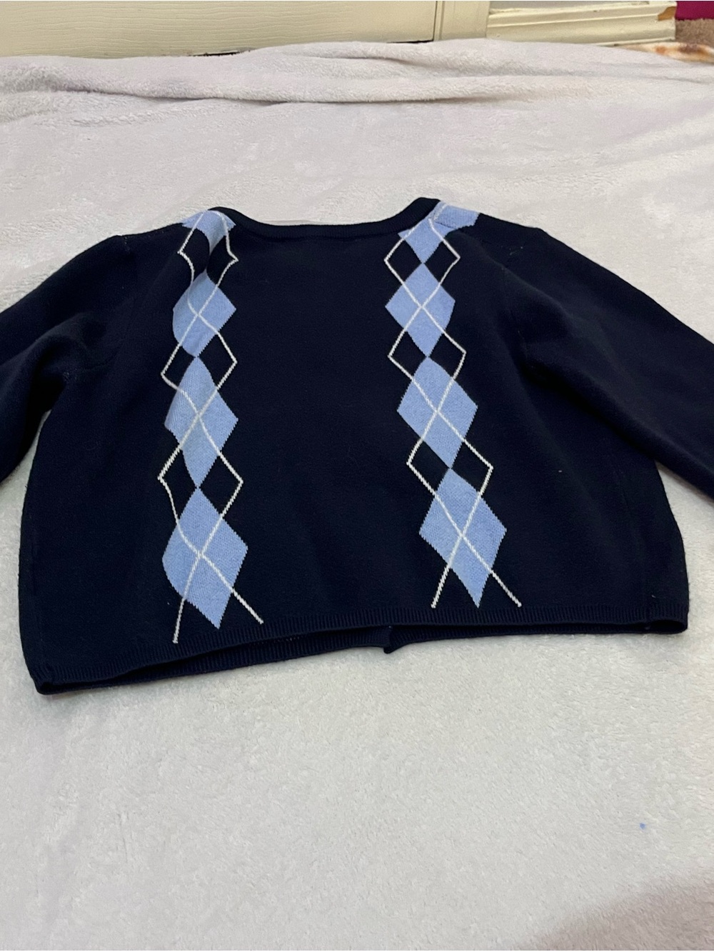 No Boundaries Navy Sweater with Light Blue Argyle Panels